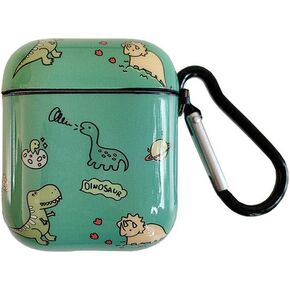 Compatible with Earbuds Case Airpods 1 & 2, Cute Dinosaur Family Pattern Anti-Scratch Shockproof Wireless Earphone Protector Keychain Green