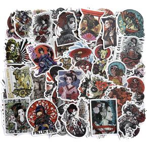 Gothic Geisha Japanese Anime Girl Stickers Pack, Dark Bushido Ninja Decals for Laptops, Water Bottles, Cars, Computers, Guitar with Waterproof PVC(50pcs)