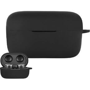 Geekria Silicone Case Cover Compatible with AKG N400, N400NC True Wireless Earbuds, Earphones Skin Cover, Protective Earphones Skin Cover with Keychain Hook, Charging Port Accessible (Black)