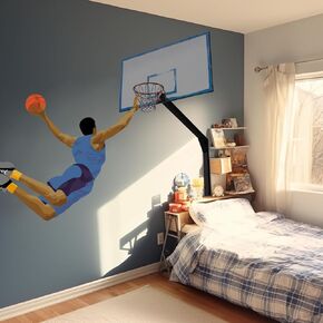 3D Basketball Player Wall Decals Peel and Stick, Transparent PVC Sports Wall Stickers, Backboard Sticker Basketball Slam Dunk Wall Decals for Boys and Neutral Gender Bedroom Playroom