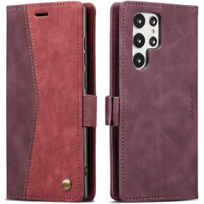 QLTYPRI Case for Samsung Galaxy S24 Ultra, Vintage PU Leather Wallet Case Card Slot Kickstand Magnetic Closure Shockproof Flip Folio Case Cover for Samsung Galaxy S24 Ultra - Brown