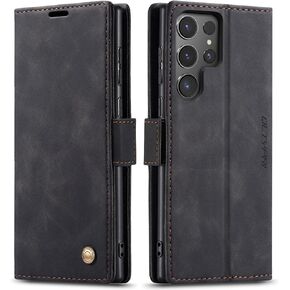 QLTYPRI Case for Samsung Galaxy S24 Ultra, Vintage PU Leather Wallet Case Card Slot Kickstand Magnetic Closure Shockproof Flip Folio Case Cover for Samsung Galaxy S24 Ultra - Brown