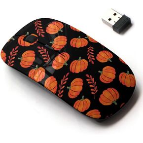 2.4G Wireless Mouse with Cute Pattern Design for All Laptops and Desktops with Nano Receiver - Watercolor Orange Pumpkins