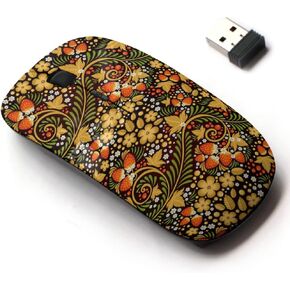 2.4G Wireless Mouse with Cute Pattern Design for All Laptops and Desktops with Nano Receiver - Festive khokhloma Traditional