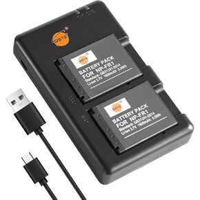 DSTE 2-Pack NP-FR1 Battery + Rapid Dual Battery Charger with Micro USB Cable Compatible with Sony Cyber-Shot DSC-F88 P100 P100PP P120 P150 P200 T30 T50 V3 Digital Camera