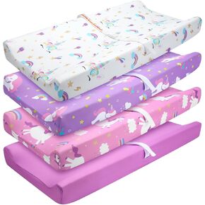 4 Pack 16 x 32 Inch Baby Changing Pad Cover Unisex Fitted Diaper Changing Mat Cover Sheets for Baby Boys or Girls