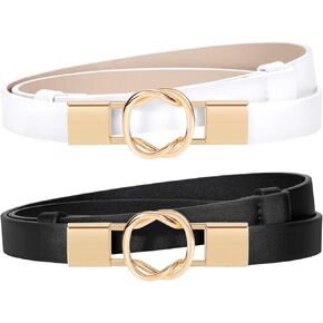 JASGOOD Women's Skinny Leather Belts Ladies Adjustable Thin Waist Belts for Jeans Pants Dresses with Gold Buckle