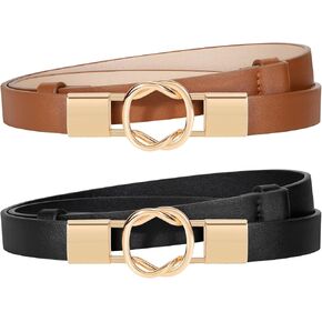 JASGOOD Women's Skinny Leather Belts Ladies Adjustable Thin Waist Belts for Jeans Pants Dresses with Gold Buckle