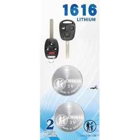 Key Fob Battery Replacement for Honda 2005-2015 Keyless Entry CR-V, Accord, Civic, Odyssey, Ridgeline 1992-2009 Compatible with Lexus ES300 GS300 GS400 GS430 GX470, etc. (2Pack CR1616)