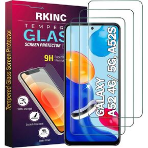 RKINC Screen Protector [3-Pack] for Samsung Galaxy A52 4G/A52 5G/A52S 5G, Tempered Glass Film Screen Protector, 0.33mm [LifetimeWarranty][Bubble-Free][Anti-Scratch][Anti-Shatter]