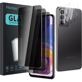 3 عبوات من واقي شاشة الخصوصية لهاتف Samsung Galaxy A23 4G/5G مع 3 قطع من واقي عدسة الكاميرا، زجاج مقوى مضاد للتجسس صلابة 9H، واقي أسود مضاد للتجسس، مضاد للخدش، خالي من الفقاعات