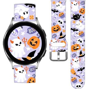 Halloween Watch Bands Compatible with 40mm 44mm Samsung Galaxy Watch 7/6/ 5/4/ 5 Pro (45mm)/ 4 Classic (46mm)/ 3 (41mm)/ Active 2, 20mm Pattern Replacement Silicone Strap for Women