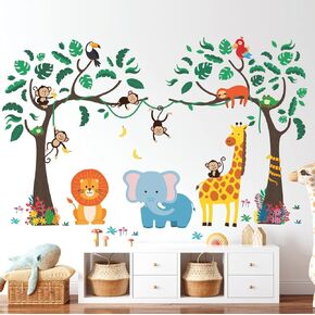 DECOWALL SG-2112 Jungle Animal Tree Wall Decals Elephant Monkey Giraffe Lion Forest Wall Stickers for Kids Baby Nursery Bedroom Playroom Living Room Decor DIY Art