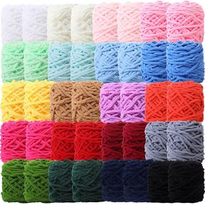Buryeah 40 Skeins Soft Chenille Yarn 2187 Yards Blanket Yarn 40 Colors Velvet Thick Fluffy Plush Fluffy Yarn for Hand Knitting Crocheting Weaving Sweater Scarf Gloves DIY Crafts and Projects
