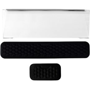 Computer Keyboard Stand and Black Wrist Rest, Memory Foam Keyboard Wrist Rest and Acrylic Tilted Keyboard Holder Ergonomic Suitable, Keyboard Storage for Office, Home Desk (Black)