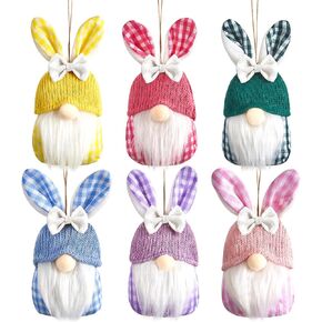 Gnomes Easter Tree Ornaments 2024, Colorful Spring Gnomes Easter Ornaments for Tree 6 Pcs, Handmade Easter Bunny Gnomes Plush Easter Knomes Ornament