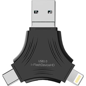 Multi-Interface Triangle Design USB3.0 Fast Flash Drive, 4-in-1 128GB USB Flash Drive, Speed up to 5GBPS, Suitable for iPhone/Android/pc/ipad