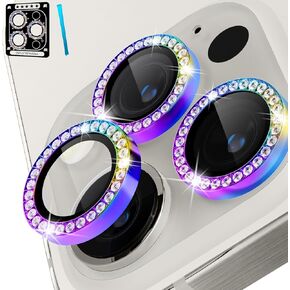 CloudValley for iPhone 15 Pro / 15 Pro Max Camera Lens Protector, Ultra-HD Tempered Glass Camera Cover [Case-Friendly] Metal Individual Lens Screen Protective Ring,Glitter Blue Titanium