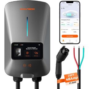 WOLFBOX Level 2 EV Charger 40 Amp - Smart Display, RFID Card, 25ft Cable, Outdoor/Indoor, NEMA 14-50 EV Charger Level 2, WiFi Enabled Electric Car Charger, 240V Electric Vehicle Charging Stations