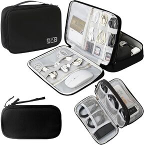 2PCS Travel Cable Organizer, Double and Triple Layers Travel Cable Organizer，water Resistant Small & Large Travel Makeup Bag Travel Accessories for Charger(7.5" X 4.3" & 10.5" X 7.75")