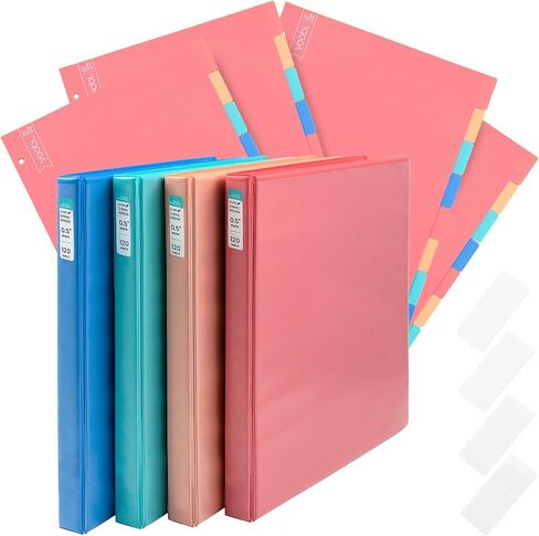 Yoobi 1 Inch Binder & 8-Tab Divider Set - 4 Pk of 3-Ring Binders with 2 Pockets, 4 Pk of Binder Organizer Tabs w/Blank Sticky Labels - Perfect for School or Office, Binders Hold up to 275 Sheets in Kuwait