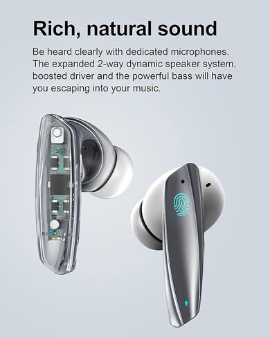 سماعات أذن بلوتوث ستيريو لاسلكية حقيقية مع علبة شحن، سماعات رأس ستيريو بلوتوث 5.0 داخل الأذن، ميكروفون مدمج، سماعات صوت ممتازة، صوت جهير عميق، صوت هاي فاي، أبيض رياضي in Kuwait