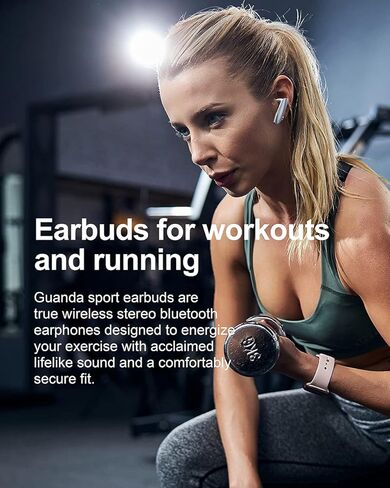 سماعات أذن بلوتوث ستيريو لاسلكية حقيقية مع علبة شحن، سماعات رأس ستيريو بلوتوث 5.0 داخل الأذن، ميكروفون مدمج، سماعات صوت ممتازة، صوت جهير عميق، صوت هاي فاي، أبيض رياضي in Kuwait