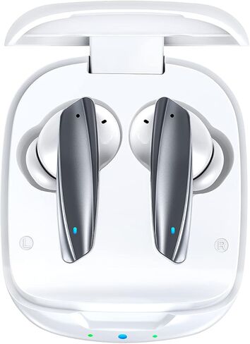 سماعات أذن بلوتوث ستيريو لاسلكية حقيقية مع علبة شحن، سماعات رأس ستيريو بلوتوث 5.0 داخل الأذن، ميكروفون مدمج، سماعات صوت ممتازة، صوت جهير عميق، صوت هاي فاي، أبيض رياضي in Kuwait