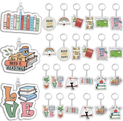 24 Pcs Book Lovers Gifts Funny Book Keychain Book Accessories Book Club Gifts Reading Book Club Keychain for Women Men Reader Writers in Saudi Arabia