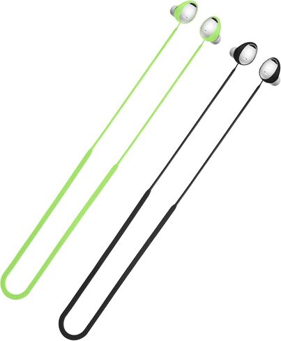 kwmobile Straps Compatible with Samsung Galaxy Buds2 Pro - 2X Silicone Holder for Wireless Earphones - Black/Neon Green in Saudi Arabia