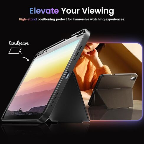 حافظة INFILAND لجهاز iPad الجيل العاشر (10.9 بوصة) مع حامل أقلام وحامل مرن - دعم رأسي وأفقي، حافظة واقية متينة رفيعة لجهاز Apple iPad الجيل العاشر، أسود in Kuwait