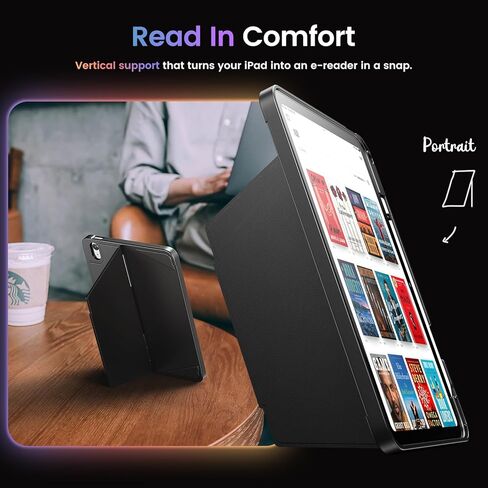 حافظة INFILAND لجهاز iPad الجيل العاشر (10.9 بوصة) مع حامل أقلام وحامل مرن - دعم رأسي وأفقي، حافظة واقية متينة رفيعة لجهاز Apple iPad الجيل العاشر، أسود in Kuwait