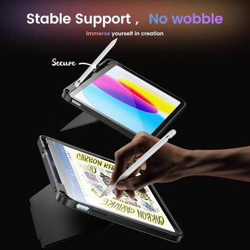حافظة INFILAND لجهاز iPad الجيل العاشر (10.9 بوصة) مع حامل أقلام وحامل مرن - دعم رأسي وأفقي، حافظة واقية متينة رفيعة لجهاز Apple iPad الجيل العاشر، أسود in Kuwait
