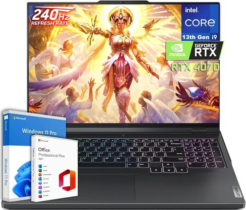 كمبيوتر محمول للألعاب Lenovo Legion Pro 5i، شاشة WQXGA 240 هرتز مقاس 16 بوصة، معالج Intel 24-Core i9-13900HX، ذاكرة الوصول العشوائي DDR5 سعة 64 جيجابايت، SSD 2 تيرابايت، GeForce RTX 4070، إضاءة خلفية، ترخيص Microsoft Office مدى الحياة ونظام التشغيل Window in Saudi Arabia