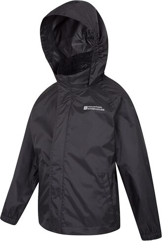 Mountain Warehouse Kids Waterproof Pakka Jacket - Adjustable Hood Black 7-8 Years in Saudi Arabia