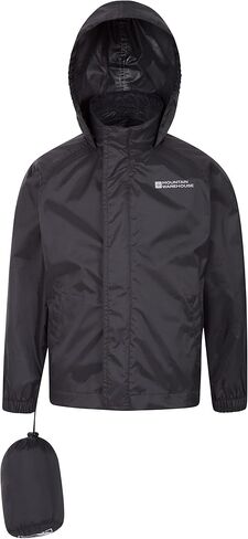 Mountain Warehouse Kids Waterproof Pakka Jacket - Adjustable Hood Black 7-8 Years in Saudi Arabia