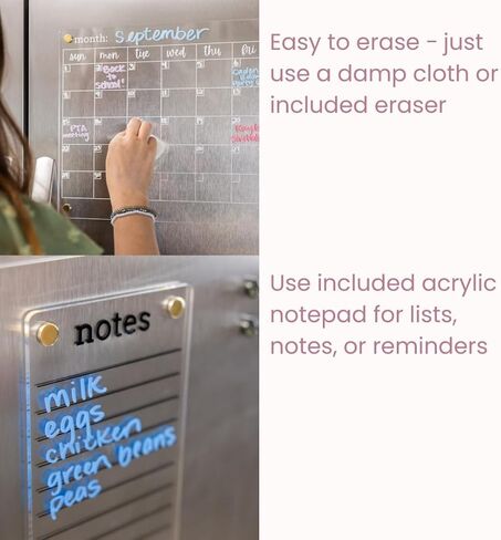 Clear Magnetic Calendar for Fridge w/Gold Magnets 17"x13" White Print | Included 4"x9" Acrylic Notepad & Accessories | Magnetic Acrylic Calendar for Fridge | Clear Fridge Calendar in Kuwait