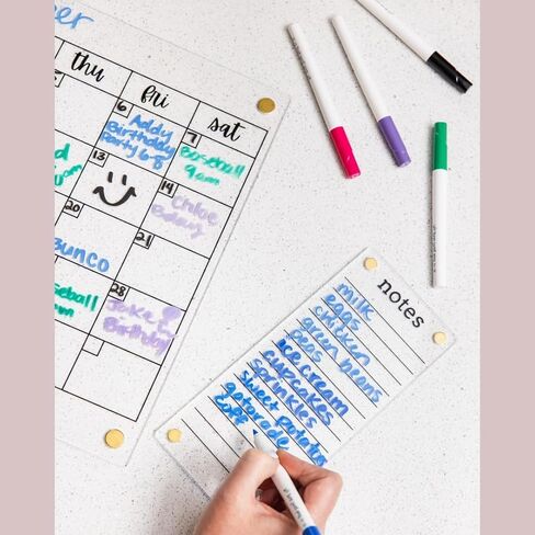 Clear Magnetic Calendar for Fridge w/Gold Magnets 17"x13" White Print | Included 4"x9" Acrylic Notepad & Accessories | Magnetic Acrylic Calendar for Fridge | Clear Fridge Calendar in Kuwait