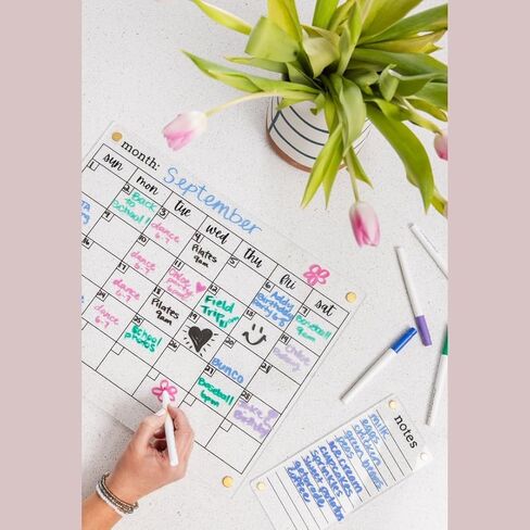 Clear Magnetic Calendar for Fridge w/Gold Magnets 17"x13" White Print | Included 4"x9" Acrylic Notepad & Accessories | Magnetic Acrylic Calendar for Fridge | Clear Fridge Calendar in Kuwait