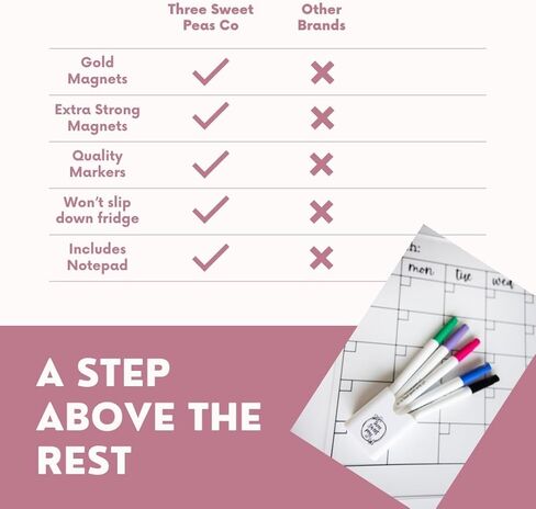 Clear Magnetic Calendar for Fridge w/Gold Magnets 17"x13" White Print | Included 4"x9" Acrylic Notepad & Accessories | Magnetic Acrylic Calendar for Fridge | Clear Fridge Calendar in Kuwait