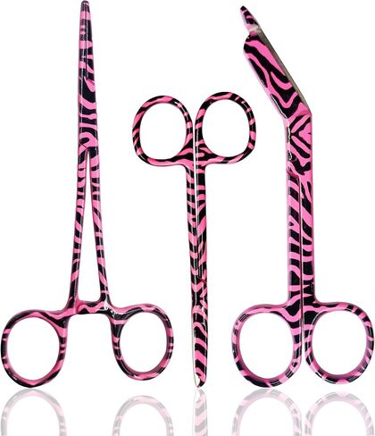 Cynamed Hemostat and Scissors with Multicolor Titanium Coating - Set of 3 - Suture Removal Scissors, Lister Bandage Scissors, Hemostatic Forceps (Standard) in Saudi Arabia
