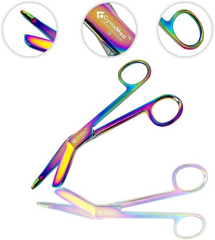 Cynamed Hemostat and Scissors with Multicolor Titanium Coating - Set of 3 - Suture Removal Scissors, Lister Bandage Scissors, Hemostatic Forceps (Standard) in Saudi Arabia