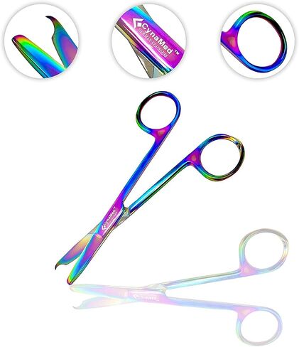 Cynamed Hemostat and Scissors with Multicolor Titanium Coating - Set of 3 - Suture Removal Scissors, Lister Bandage Scissors, Hemostatic Forceps (Standard) in Saudi Arabia
