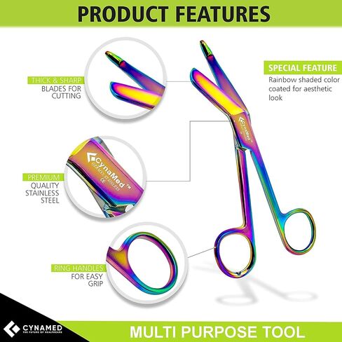 Cynamed Hemostat and Scissors with Multicolor Titanium Coating - Set of 3 - Suture Removal Scissors, Lister Bandage Scissors, Hemostatic Forceps (Standard) in Saudi Arabia