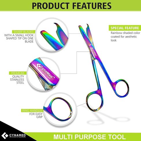 Cynamed Hemostat and Scissors with Multicolor Titanium Coating - Set of 3 - Suture Removal Scissors, Lister Bandage Scissors, Hemostatic Forceps (Standard) in Saudi Arabia