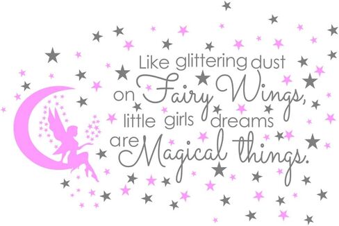 Fairy and Dream Wall Sticker - Removable PVC Decal with Glittering Wings and Magical Quote - Fairy Moon and Stars Wall Art for Girls Bedroom, Kids Room -effect 24"x35"inch (Gray-JWH290-Fairy in Saudi Arabia