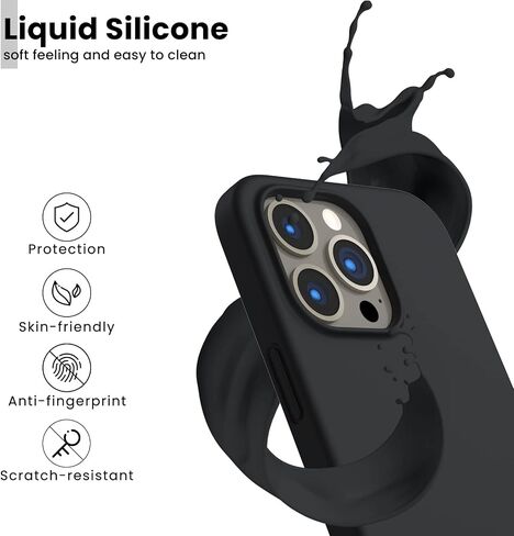 ORNARTO Shockproof Liquid Silicone Designed for iPhone 13 Pro Case Gel Rubber Comprehensive Protection Anti-Shock Cover Case Drop Protection 6.1inch-Midnight Black in Saudi Arabia
