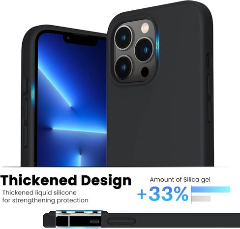 ORNARTO Shockproof Liquid Silicone Designed for iPhone 13 Pro Case Gel Rubber Comprehensive Protection Anti-Shock Cover Case Drop Protection 6.1inch-Midnight Black in Saudi Arabia