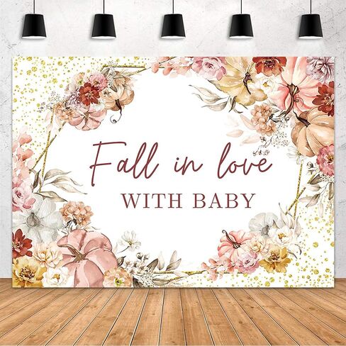 MEHOFOND Fall Pumpkin Baby Shower Decorations Backdrop Bohemian Floral Eucalyptus Maple Leaves Glitter Dots Autumn Fall in Love with Baby Party Supplies Photography Background Photo Booth Props(7x5ft) in Saudi Arabia
