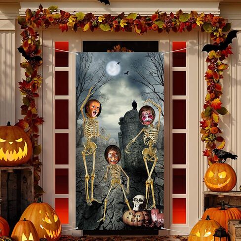 Blulu Halloween Skeleton Backdrop Supplies Photo Hole in Face Skull Photography Background Halloween Theme Party Birthday Party Photo Prop Backdrop for Door Decoration 70.9 x 35.4 Inch in Saudi Arabia